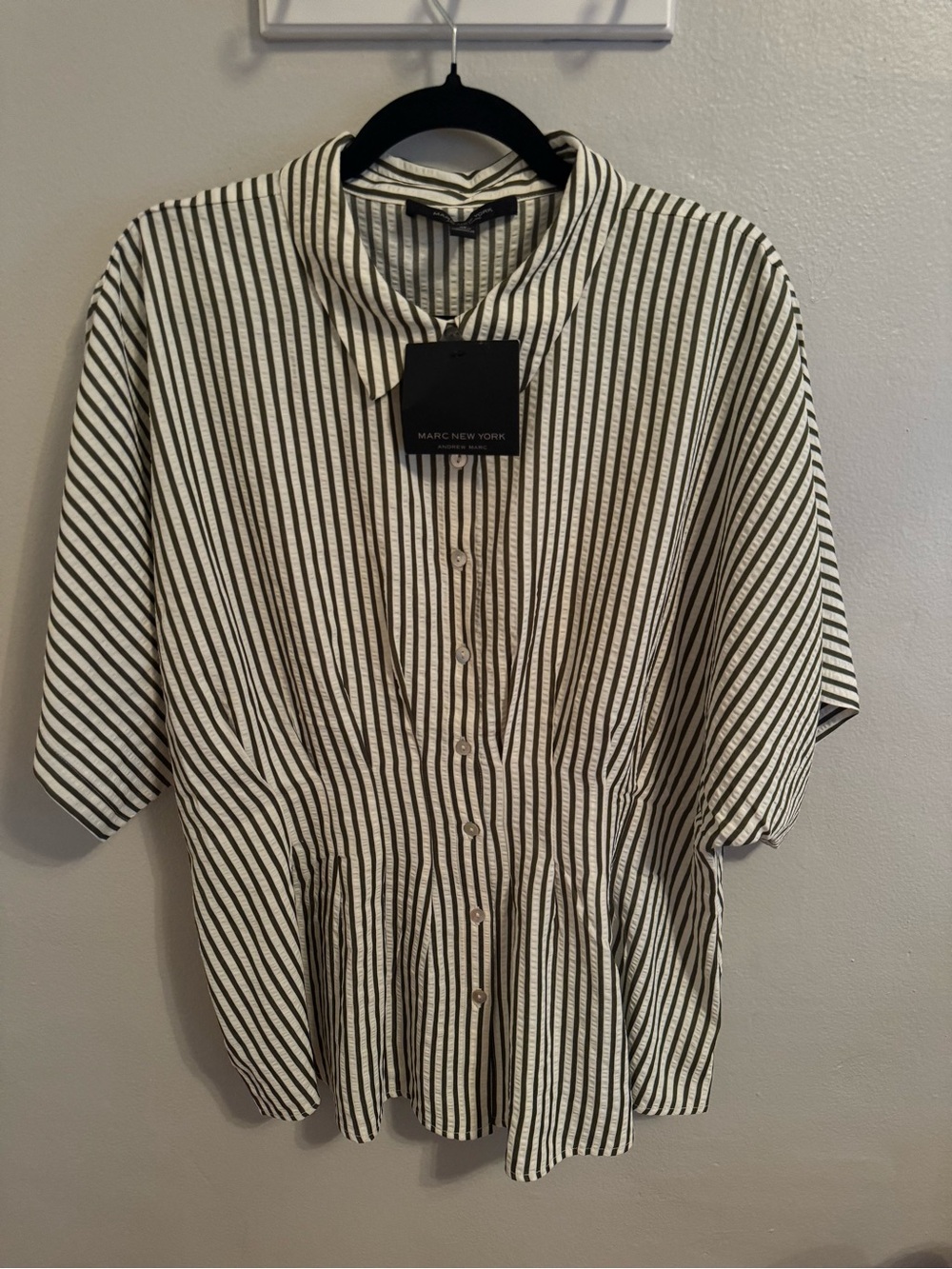Marc New York Olive and White Striped Button-Front Women’s Top XL